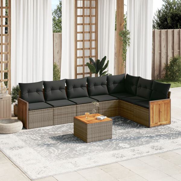 vidaXL 8 Piece Garden Sofa Set with Cushions Grey Poly Rattan
