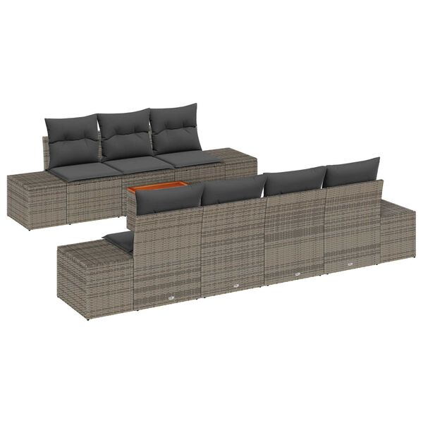 vidaXL Garden Sofa Set with Storage 8 pcs Grey Poly Rattan