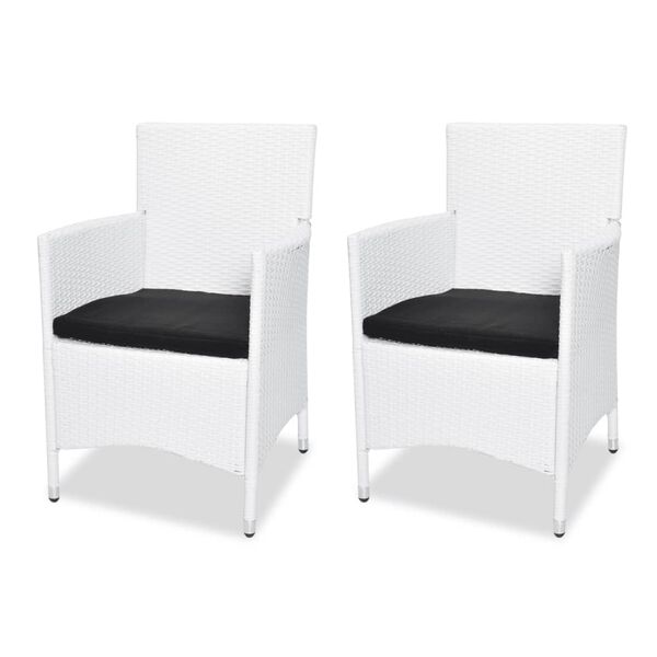 vidaXL Garden Chairs 2 pcs with Cushions Poly Rattan White