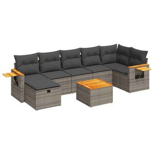 vidaXL 7 Piece Garden Sofa Set with Cushions Grey Poly Rattan