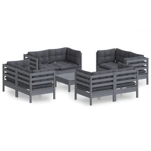 vidaXL 9 Piece Garden Lounge Set with Anthracite Cushions Pinewood