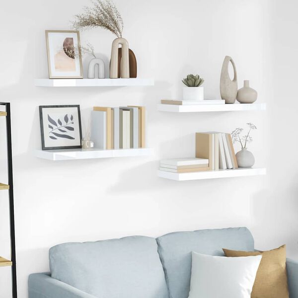vidaXL Floating Wall Shelves 4 pcs High Gloss White 60x23.5x3.8 cm MDF
