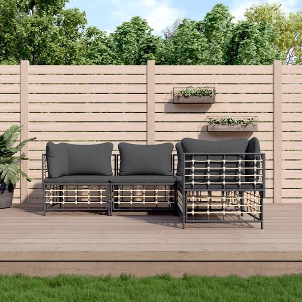 vidaXL 4 Piece Garden Lounge Set with Cushions Anthracite Poly Rattan