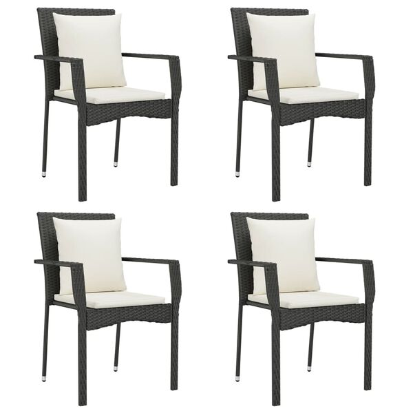 vidaXL Garden Chairs with Cushions 4 pcs Poly Rattan Black