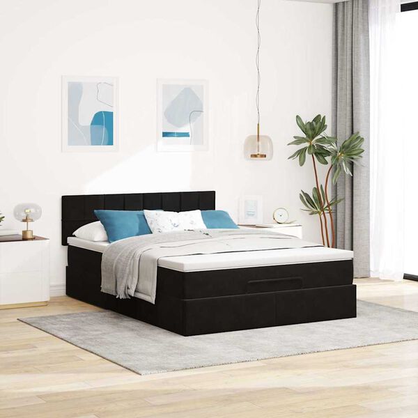 vidaXL Ottoman Bed with Mattress Black Double Velvet