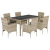 vidaXL 7 Piece Garden Dining Set with Cushions Light Grey Poly Rattan and Glass