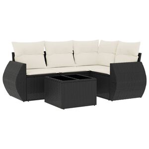 vidaXL 5 Piece Garden Sofa Set with Cushions Black Poly Rattan