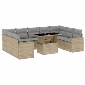 vidaXL 10 Piece Garden Sofa Set with Cushions Beige Poly Rattan