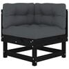 vidaXL Corner Sofas with Cushions 2 pcs Black Solid Wood Pine