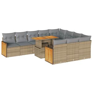 vidaXL 11 Piece Garden Sofa Set with Cushions Beige Poly Rattan Acacia