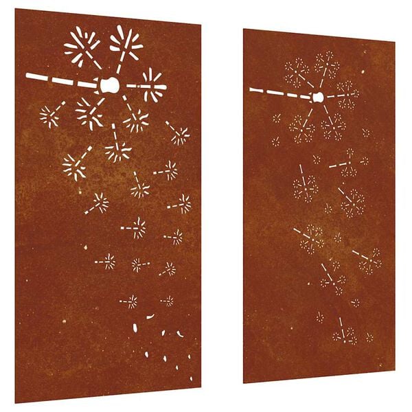 vidaXL Garden Wall Decorations 2pcs 105x55cm Corten Steel Flower Design