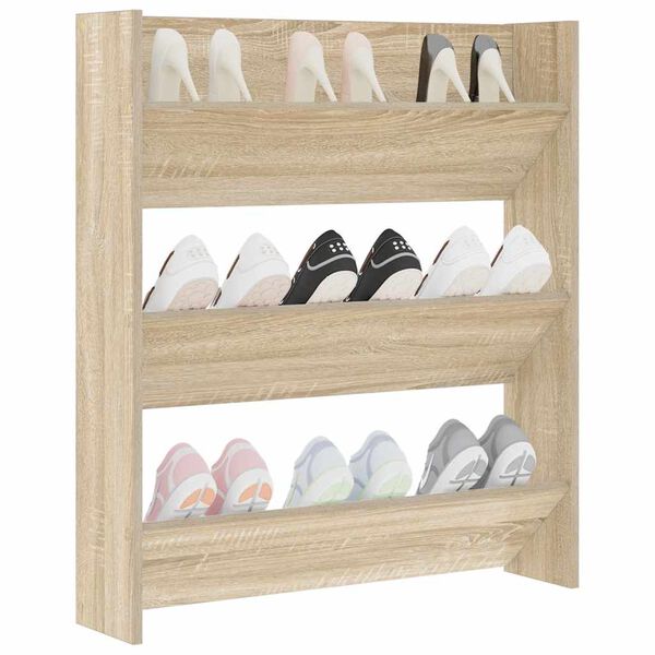vidaXL Wall Shoe Cabinet Sonoma Oak 80x18x90 cm Engineered Wood