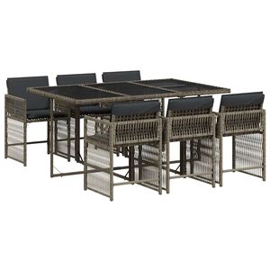 vidaXL 7 Piece Garden Dining Set with Cushions Grey Poly Rattan
