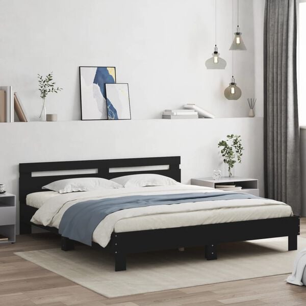 vidaXL Bed Frame with LED without Mattress Black 180x200 cm Super King
