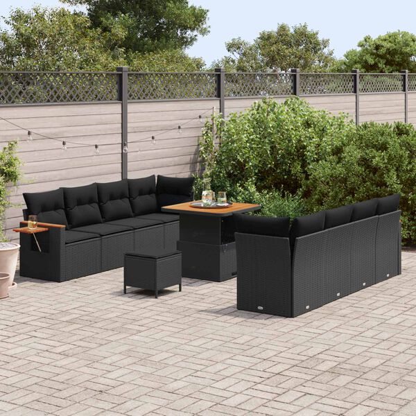 vidaXL Garden Sofa Set with Cushion 12 pcs Black Poly Rattan
