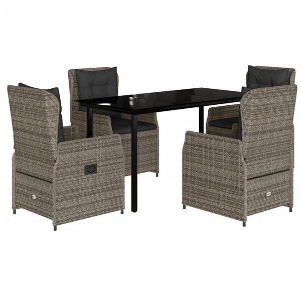 vidaXL 5 Piece Garden Dining Set with Cushions Grey Poly Rattan