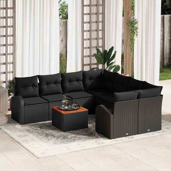 vidaXL Garden Sofa Set 9 pcs Black