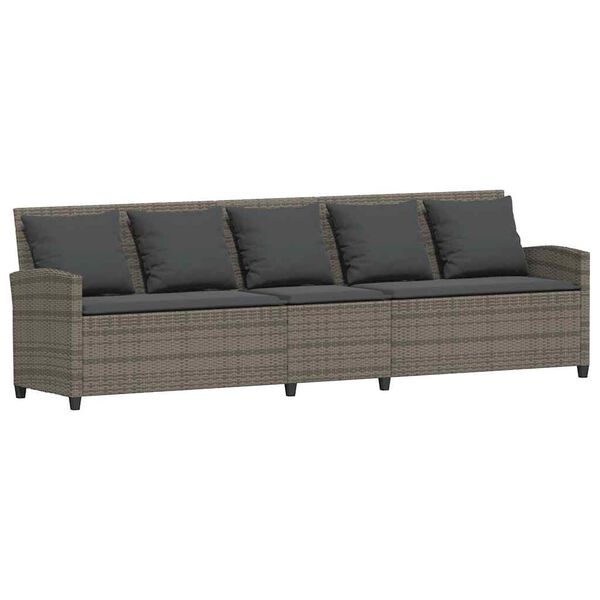 vidaXL Garden Sofa 5-Seater with Cushions Grey Poly Rattan