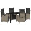 vidaXL Garden Dining Set with Cushion 5 pcs Grey Poly Rattan
