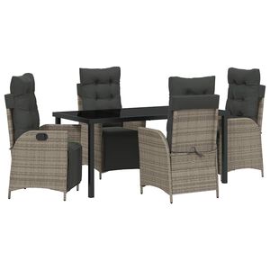 vidaXL Garden Dining Set with Cushion 5 pcs Grey Poly Rattan
