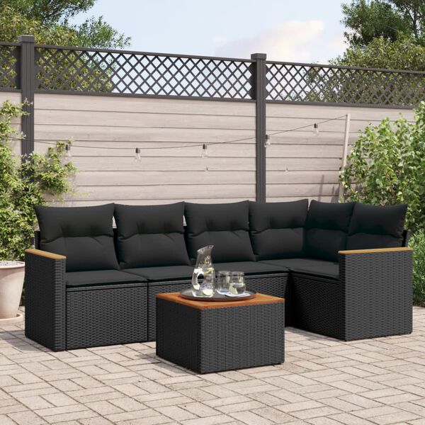 vidaXL 6 Piece Garden Sofa Set with Cushions Black Poly Rattan