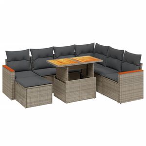 vidaXL 8 Piece Garden Sofa Set with Cushions Grey Poly Rattan