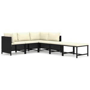 vidaXL 6 Piece Garden Lounge Set with Cushions Poly Rattan Black
