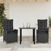 vidaXL 3 Piece Garden Dining Set with Cushions Black Poly Rattan