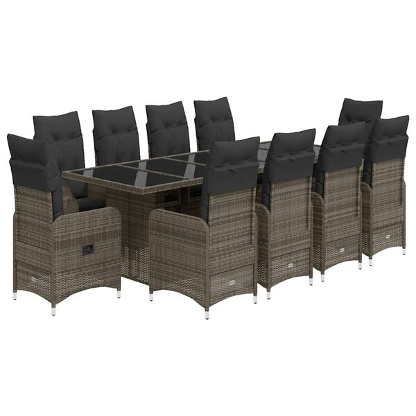 vidaXL 11 Piece Garden Bistro Set with Cushions Grey Poly Rattan