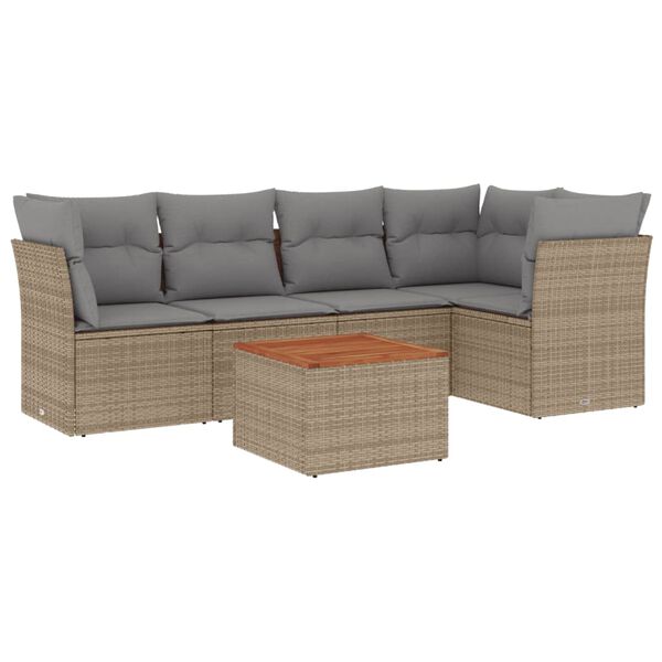 vidaXL 6 Piece Garden Sofa Set with Cushions Beige Poly Rattan