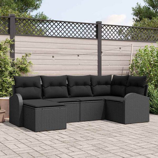 vidaXL Sofa Set with Cushion with Storage 6 pcs Black Poly Rattan
