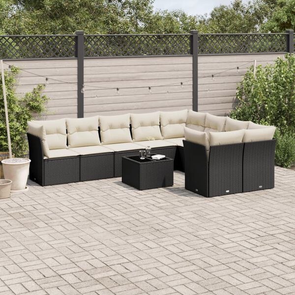vidaXL 10 Piece Garden Sofa Set with Cushions Black Poly Rattan