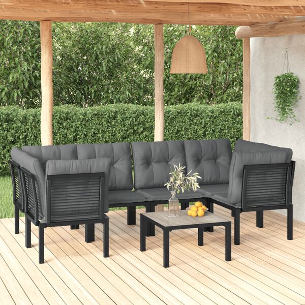 vidaXL 6 Piece Garden Lounge Set Black and Grey Poly Rattan