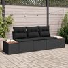 vidaXL Garden Sofa Set with Cushion 3 pcs Black Poly rattan
