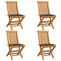vidaXL Garden Chairs with Anthracite Cushions 4 pcs Solid Teak Wood