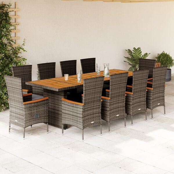 vidaXL 11 Piece Garden Dining Set with Cushions Grey Poly Rattan