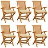 vidaXL Garden Chairs with Cream White Cushions 6 pcs Solid Teak Wood
