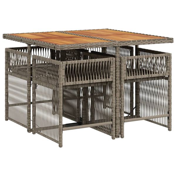 vidaXL 5 Piece Garden Dining Set with Cushions Grey Poly Rattan