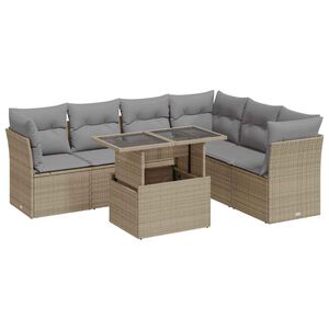 vidaXL 7 Piece Garden Sofa Set with Cushions Beige Poly Rattan