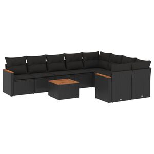 vidaXL 10 Piece Garden Sofa Set with Cushions Black Poly Rattan