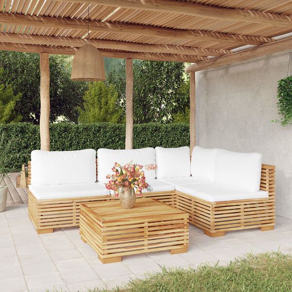 vidaXL 5 Piece Garden Lounge Set with Cushions Solid Teak Wood