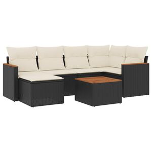 vidaXL 7 Piece Garden Sofa Set with Cushions Black Poly Rattan