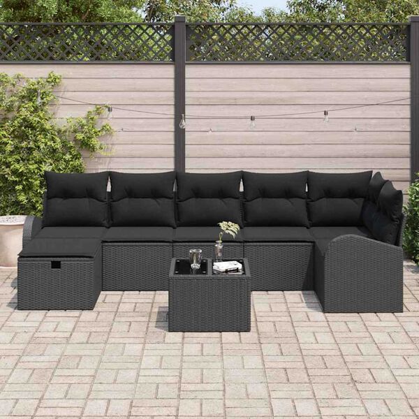 vidaXL Garden Sofa Set with Cushion 8 pcs Black Poly rattan