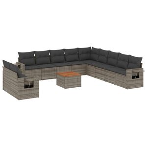 vidaXL 12 Piece Garden Sofa Set with Cushions Grey Poly Rattan