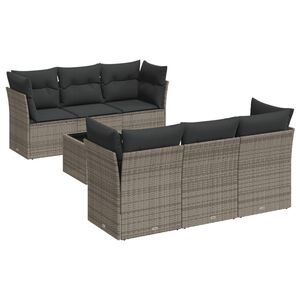 vidaXL 7 Piece Garden Sofa Set with Cushions Grey Poly Rattan