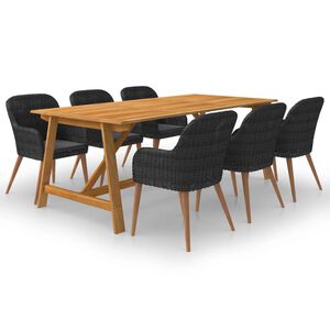 vidaXL 7 Piece Garden Dining Set Black