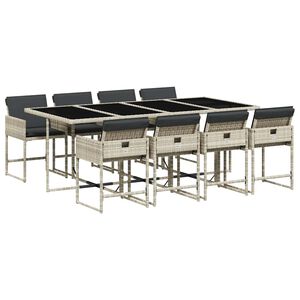 vidaXL 9 Piece Garden Dining Set with Cushions Light Grey Poly Rattan