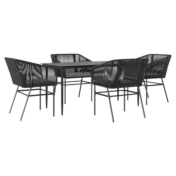 vidaXL 5 Piece Garden Dining Set with Cushions Black Poly Rattan Glass