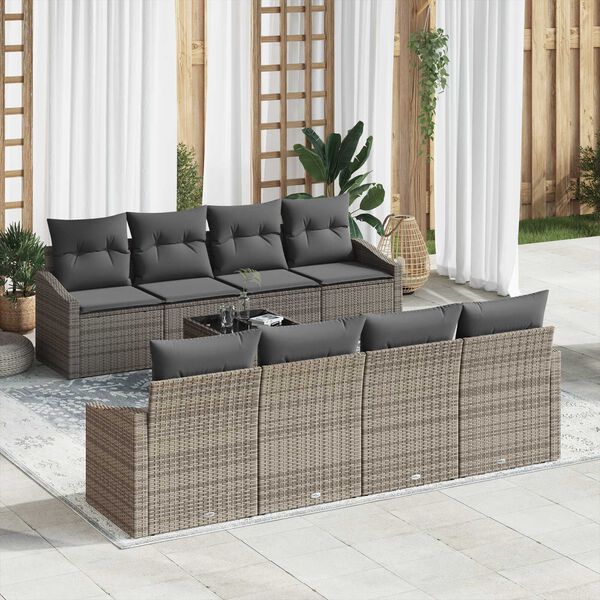 vidaXL Sofa Set with Cushion Manual with Pillow 9 pcs Grey Poly Rattan