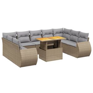 vidaXL 10 Piece Garden Sofa Set with Cushions Beige Poly Rattan